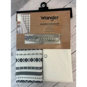 Wrangler Shower Curtain Set 14pc Black White Southwestern 72x72